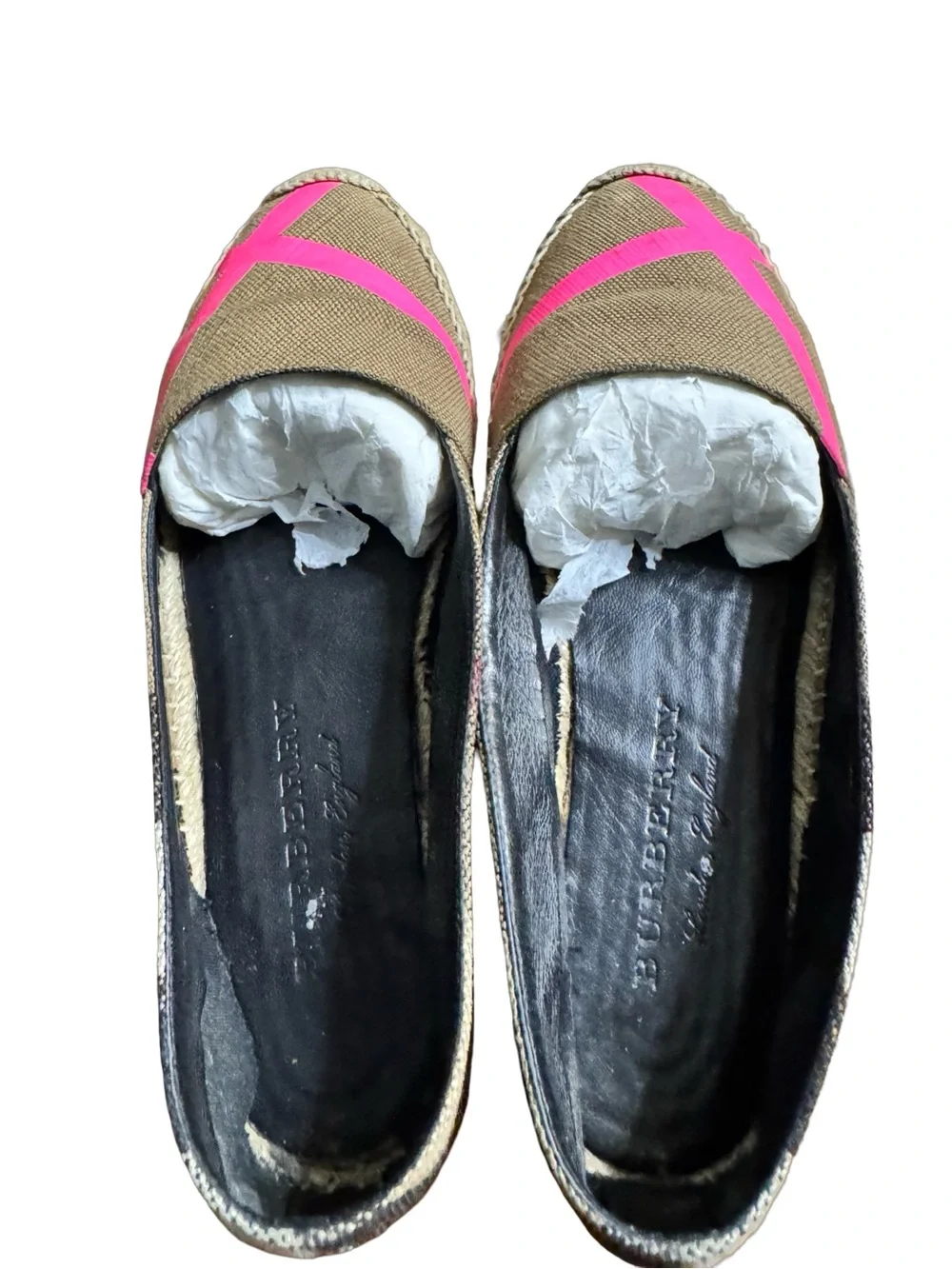Burberry Neon Pink Tape & House Check Canvas Espadrilles Size 39 W/ Box - Picture 10 of 10